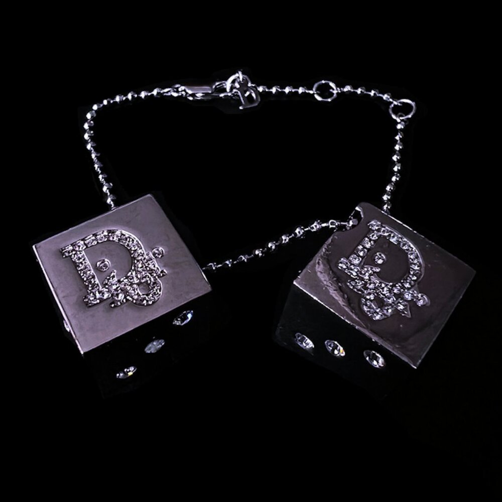 Vintage Christian DIOR Silver Tone Crystal 7” Dice Charm Bracelet Fall 2004 - Picture 2 of 9